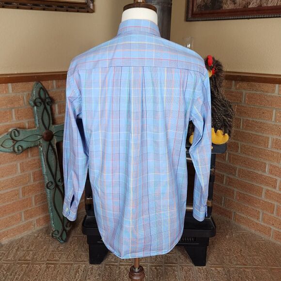 Alan Flusser Blue Check Button Down Oxford Shirt Flip Cuff Size M - Picture 3 of 8